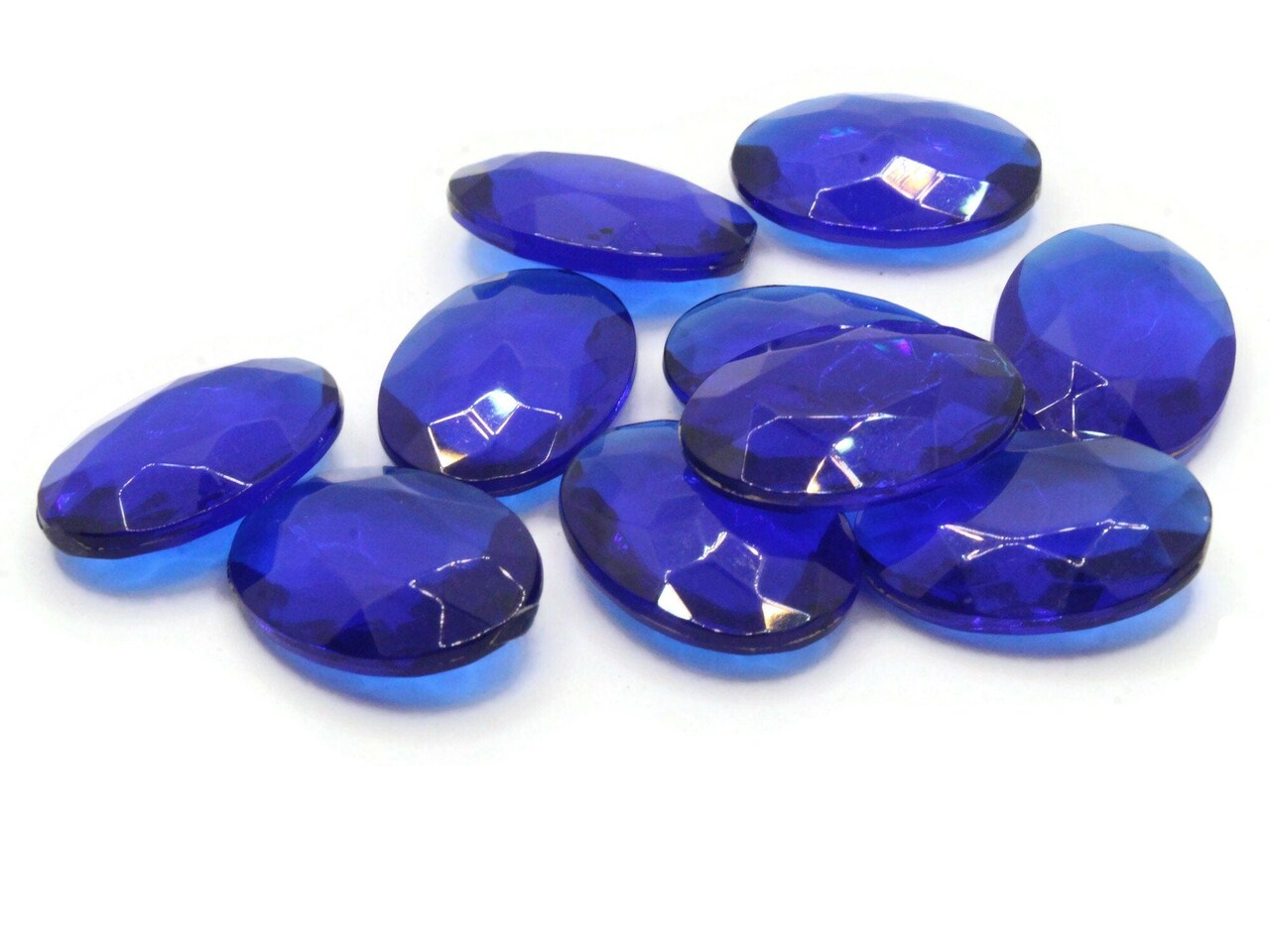 10 25mm Faceted Oval Sapphire Blue Vintage West Germany Plastic Rhinestone Cabochons